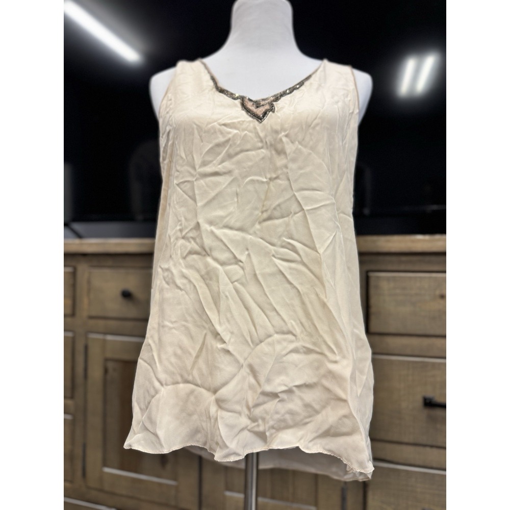 Women's New Graham Spencer Silk Tank Anthropologie  Beaded Embroidered Sequins L